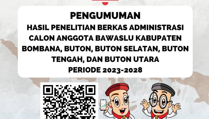 Pengumuman Hasil Penelitian Berkas Administrasi Calon Anggota Bawaslu Zona 1 Sultra